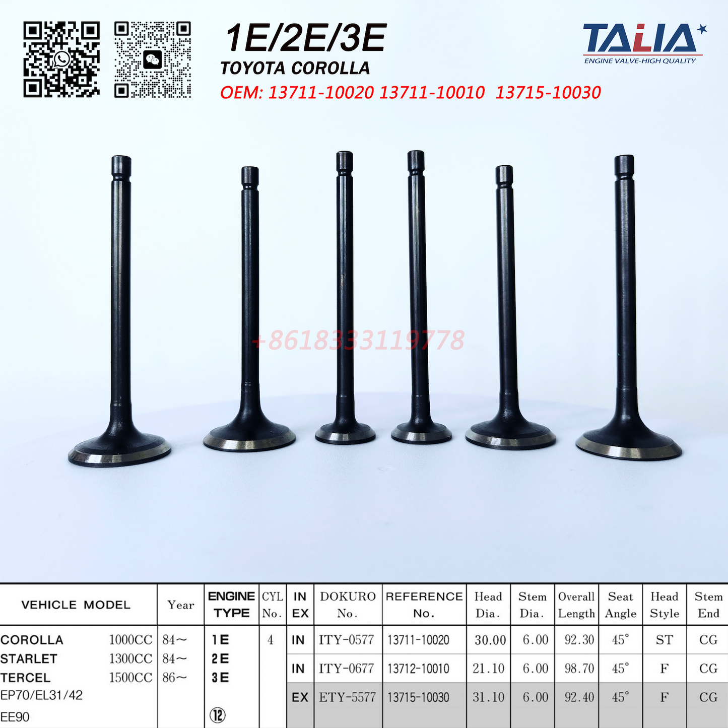 Engine Intake&Exhaust Valve for Toyota 1E 2E 3E 13711-10020 13712-10010 13715-10030