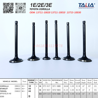 Engine Intake&Exhaust Valve for Toyota 1E 2E 3E 13711-10020 13712-10010 13715-10030